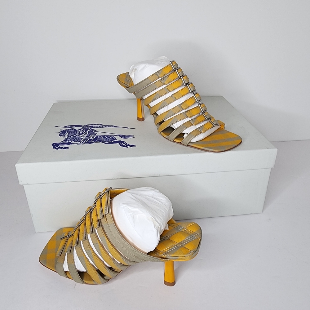 Burberry Womens Step Check Cotton Sandals In Yellow Size 36 - Picture 5 of 9